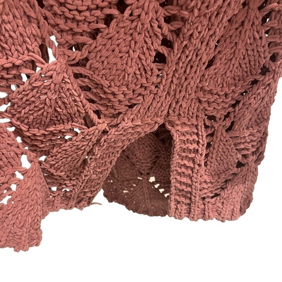 Umgee Mauve Pink Chunky Chenille Diamond Knit Open Front Cardigan Sz M - Picture 6 of 8